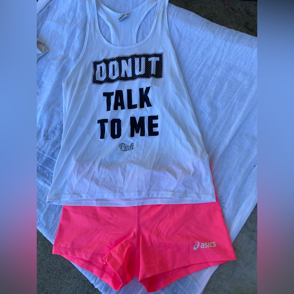 Asics Neon Pink Shorts and Graphic Tank Set